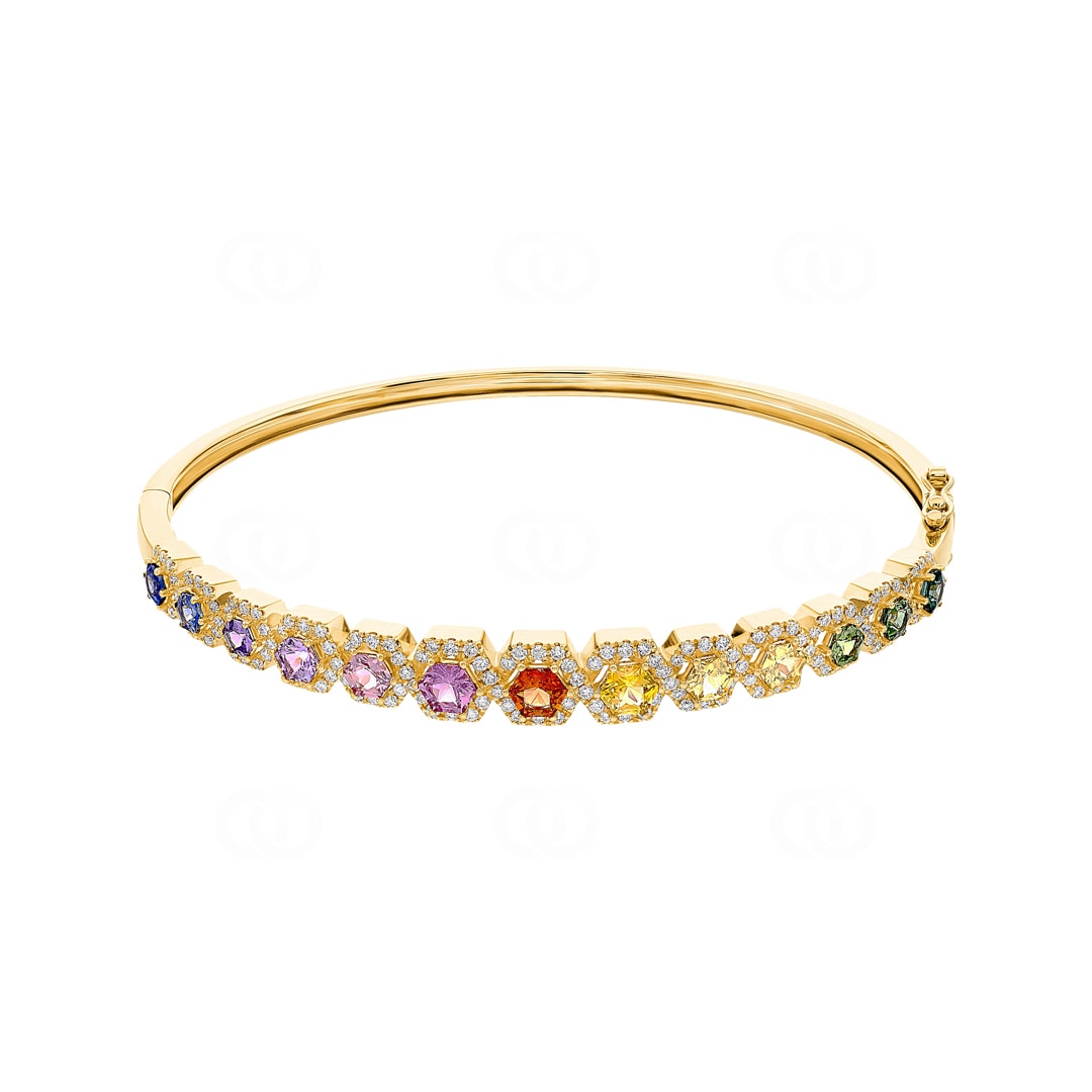 Rainbow Saphir Armreif 750/18 K Gelbgold mit Diamanten 0.81 ct H/si