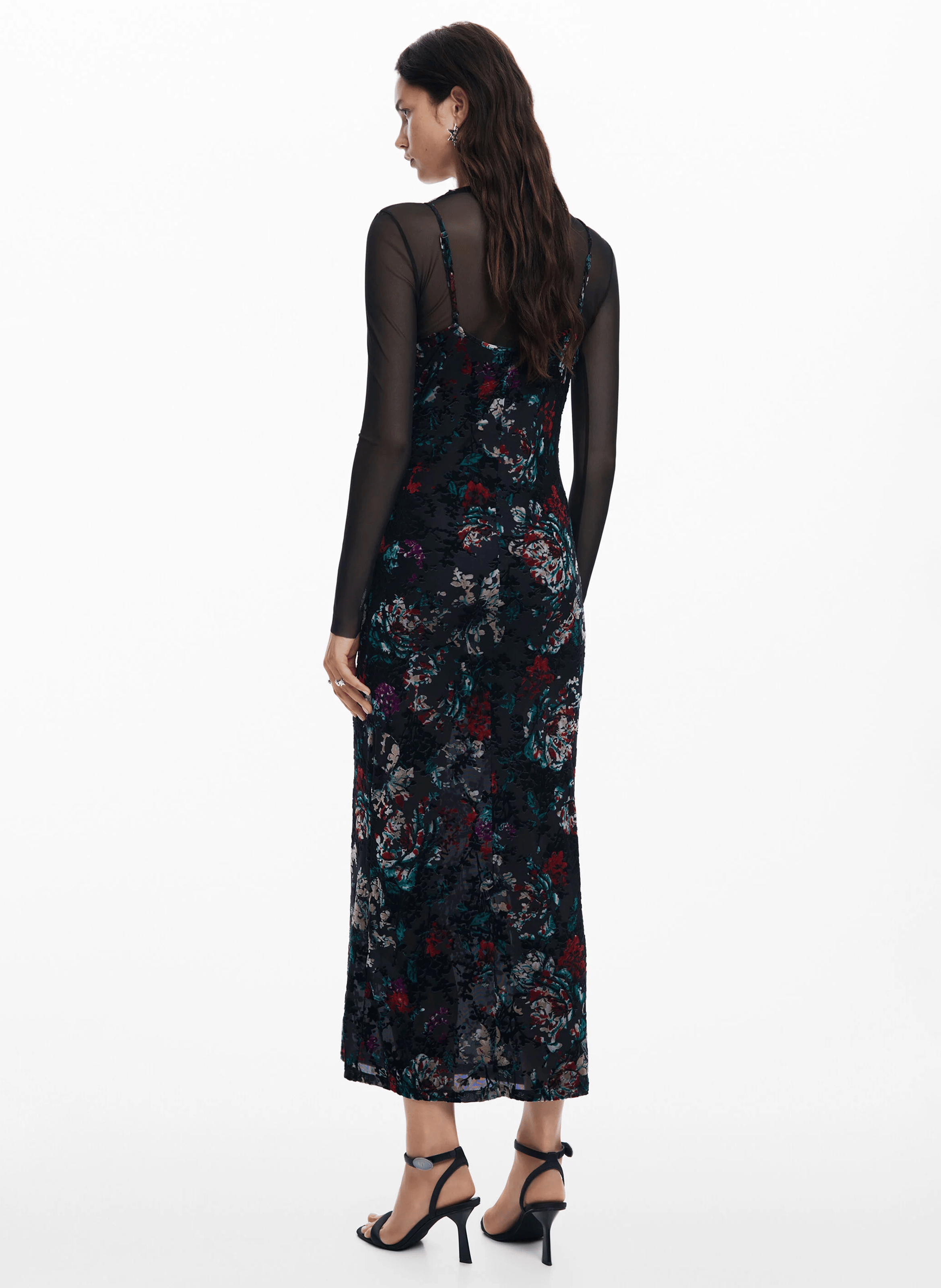Robe longue combinée fleurie | Noir