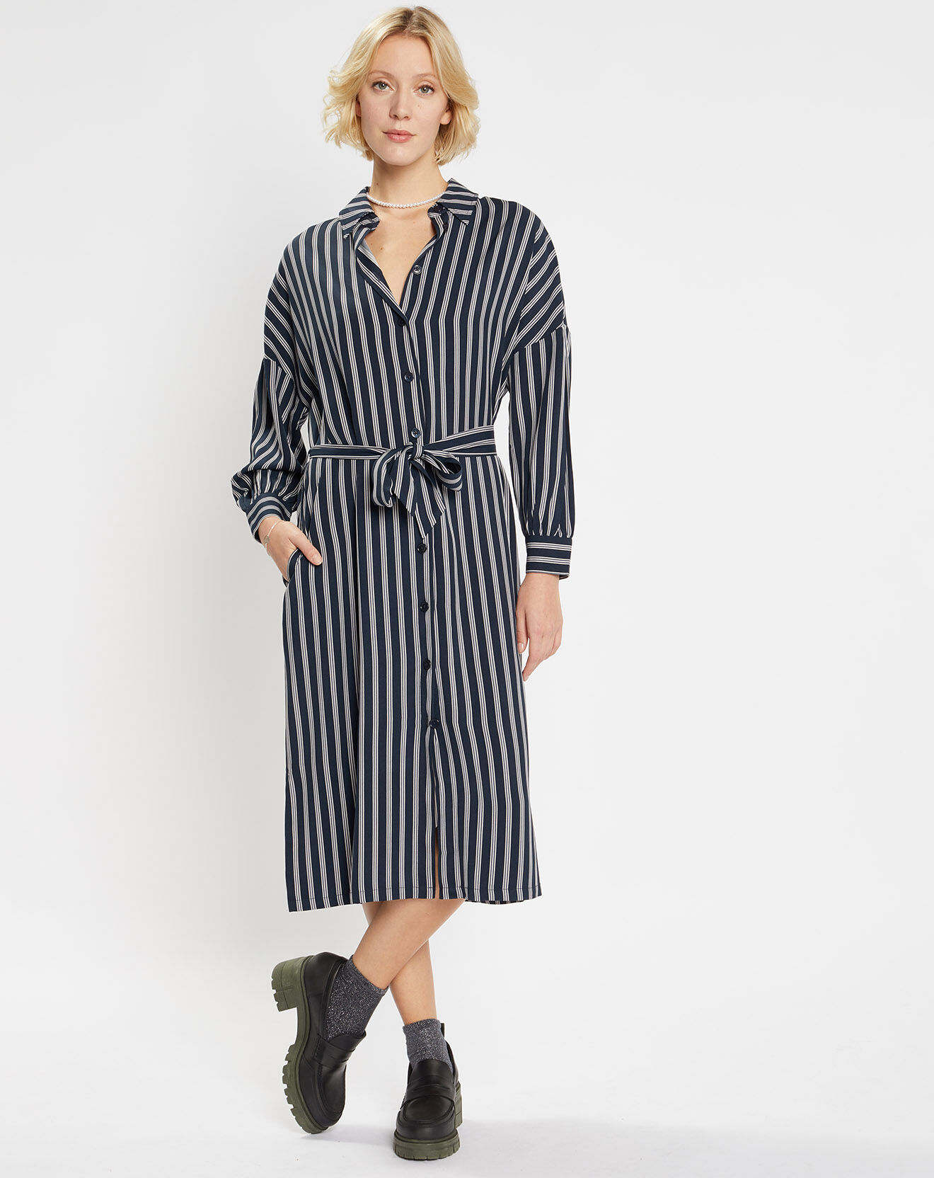 Jodhpur Robe-Chemise Pimi à rayures bleu marine