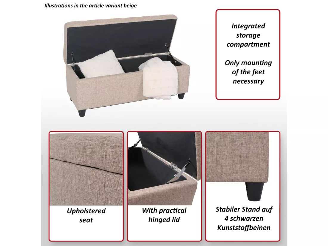 Coffre de rangement Kriens, crème / jacquard noir