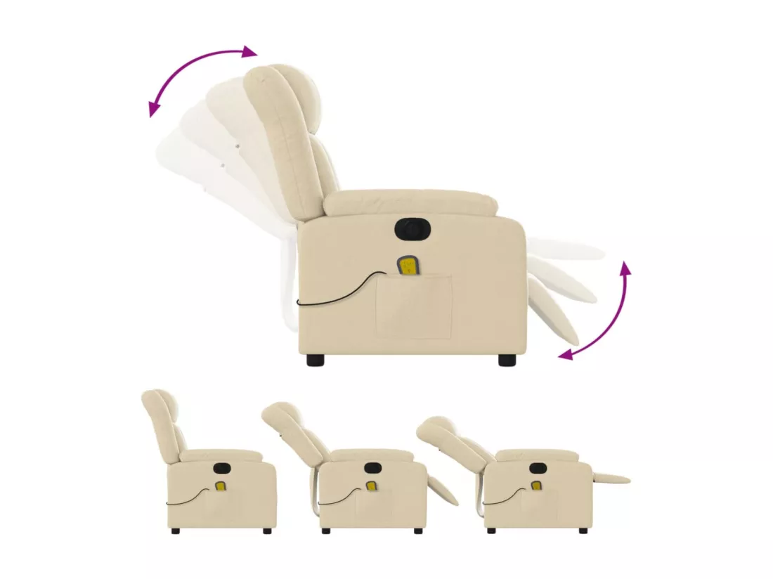 Fauteuil inclinable de massage électrique crème tissu