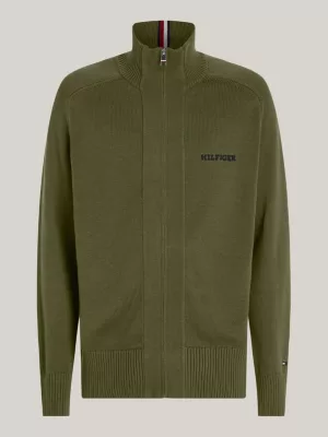 Cardigã Plus Hilfiger Monotype com gola alta e zíper.
