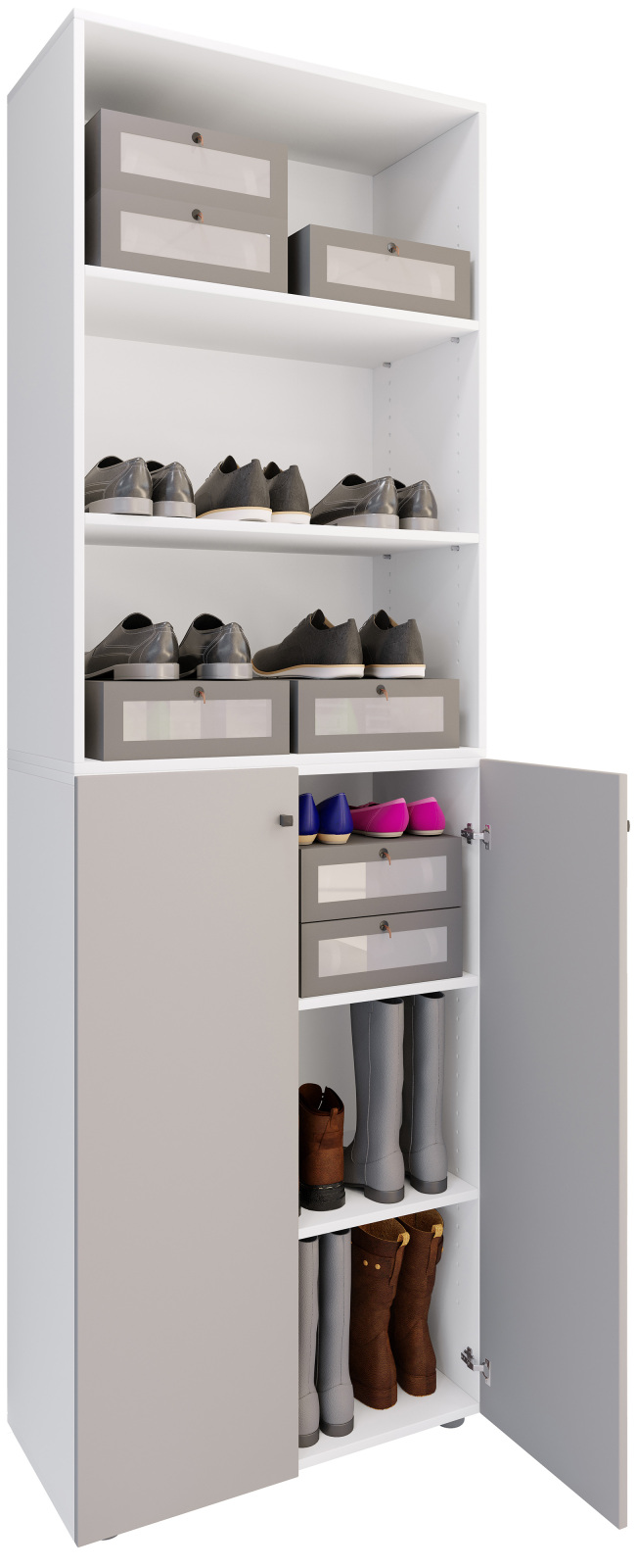 Schuhschrank LONA XL - weiß-grau - 3 offene Fächer