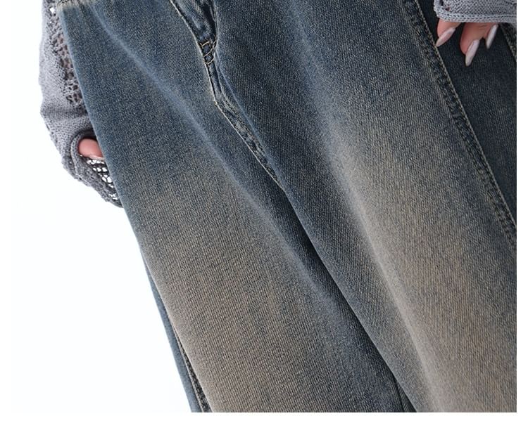 Bolgivy - Mid Rise Washed Frayed Wide Leg Jeans