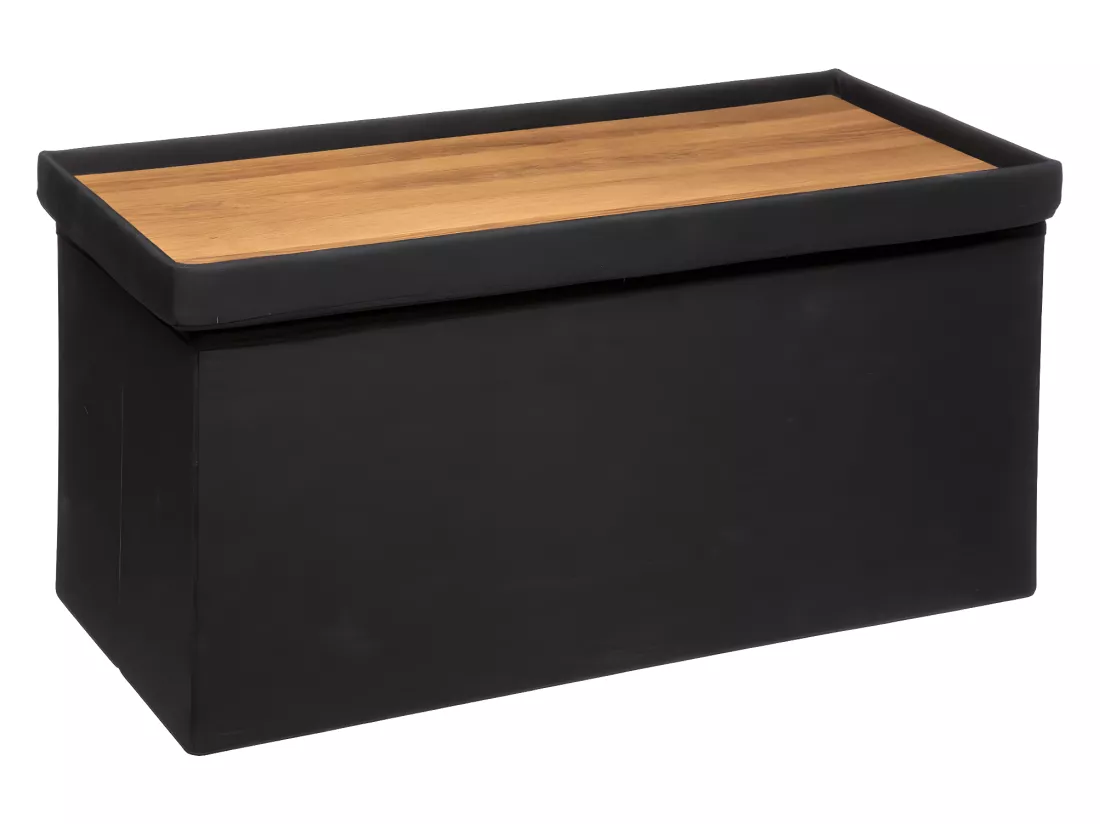 2 en 1 Pouf pliant double et Coffre de rangement Noir 76 x 37.5 cm