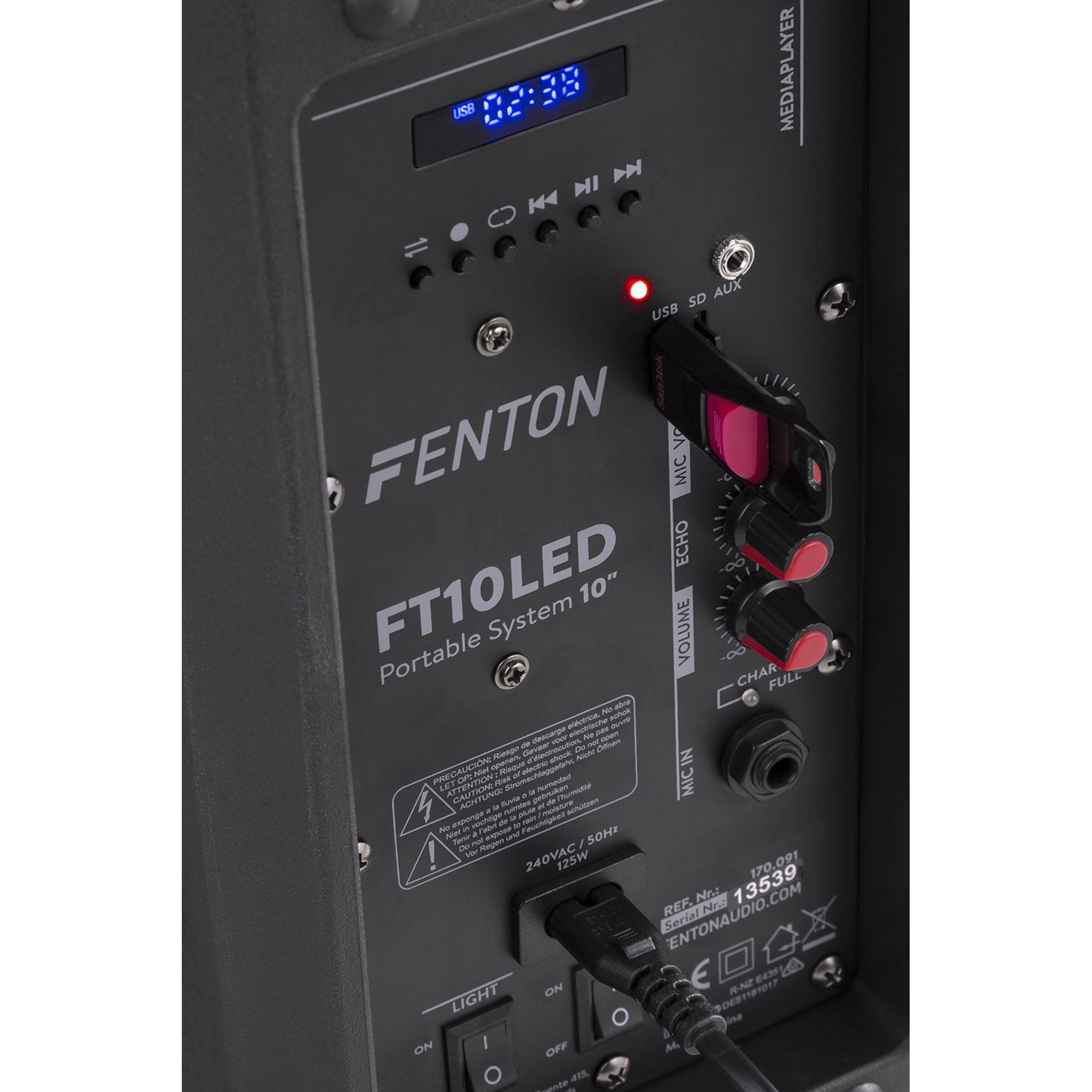 Fenton FT10LED actieve 450W mobiele 10 inch speaker met LED lichteffecten