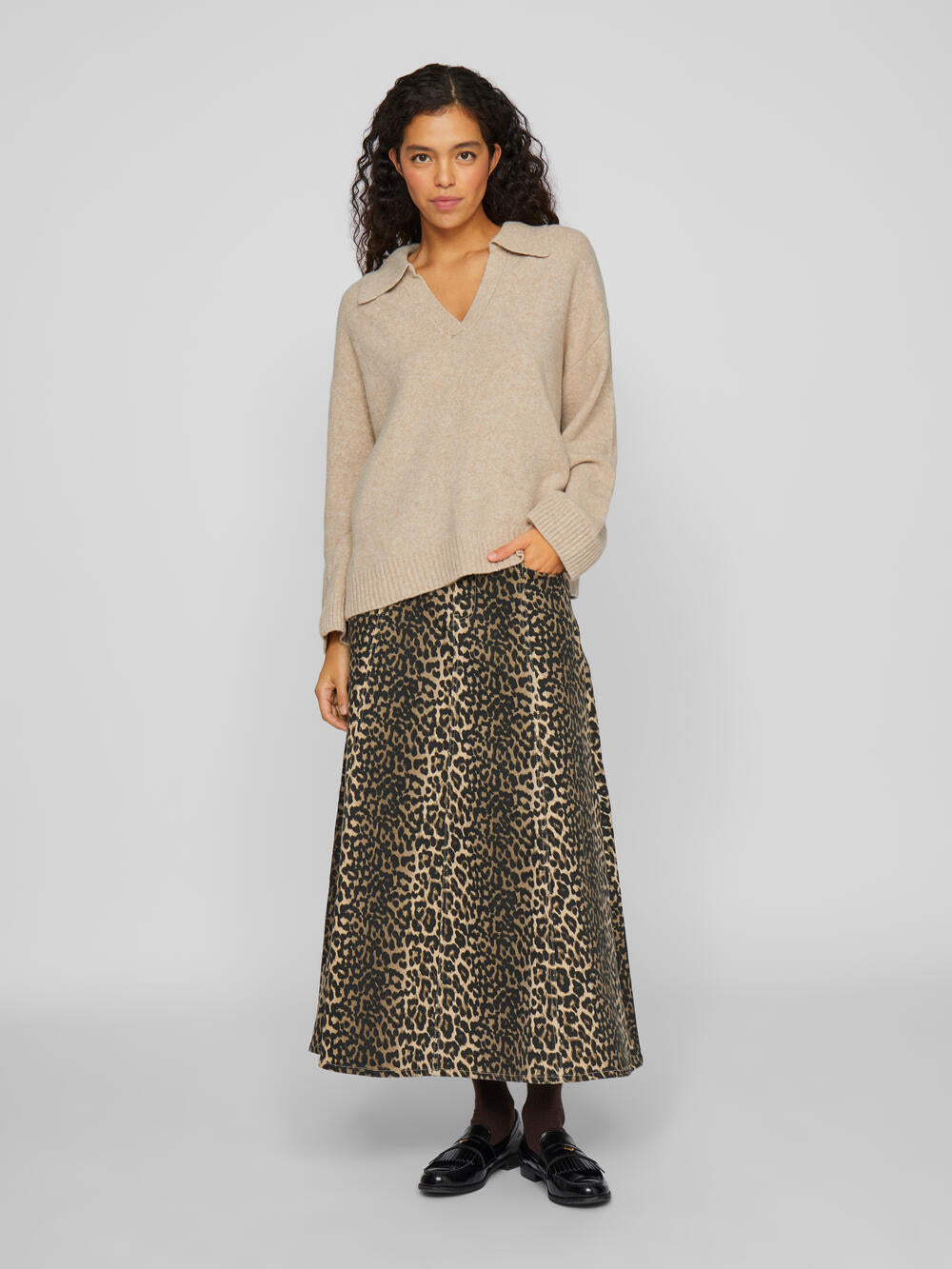 Vila  Viglia Polo-Neck L/S striktrøje - Natural Melange