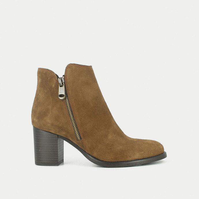 Bottines à zips  en velours camel