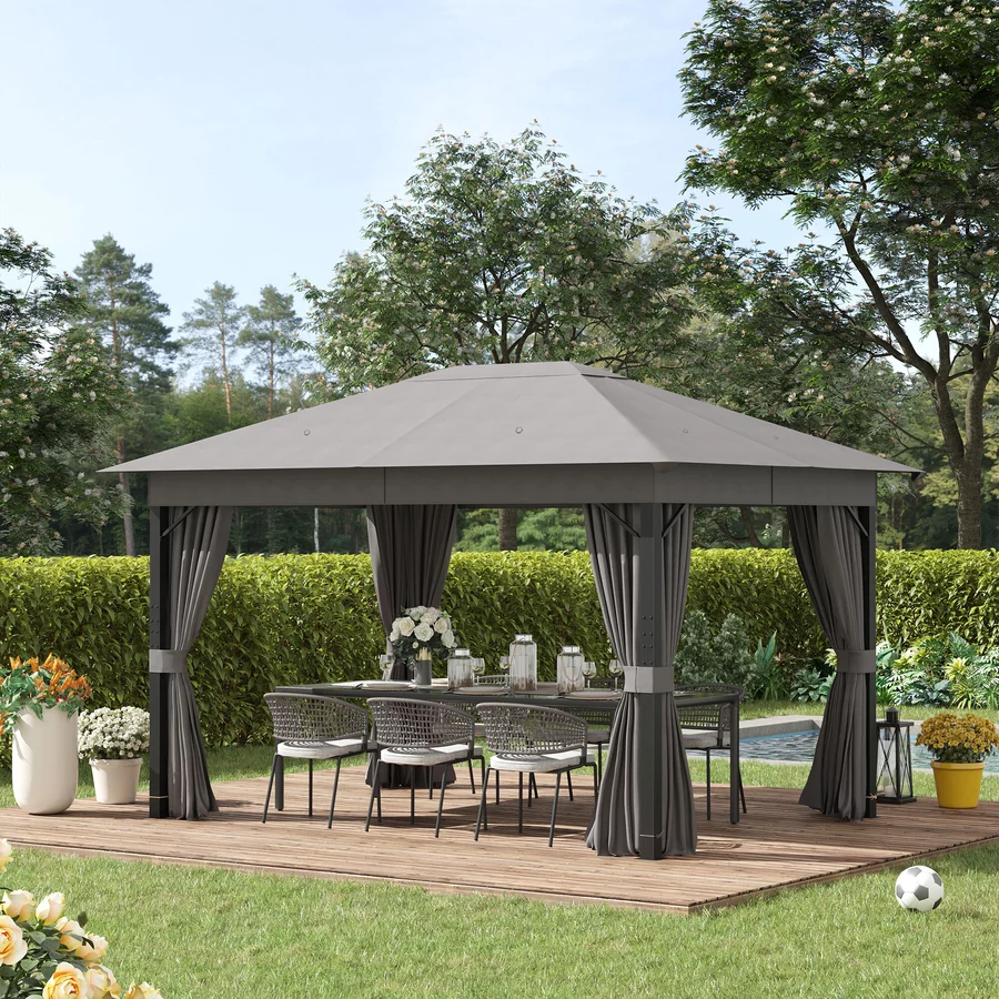 Outsunny Pavillon mit Seitenwänden grau