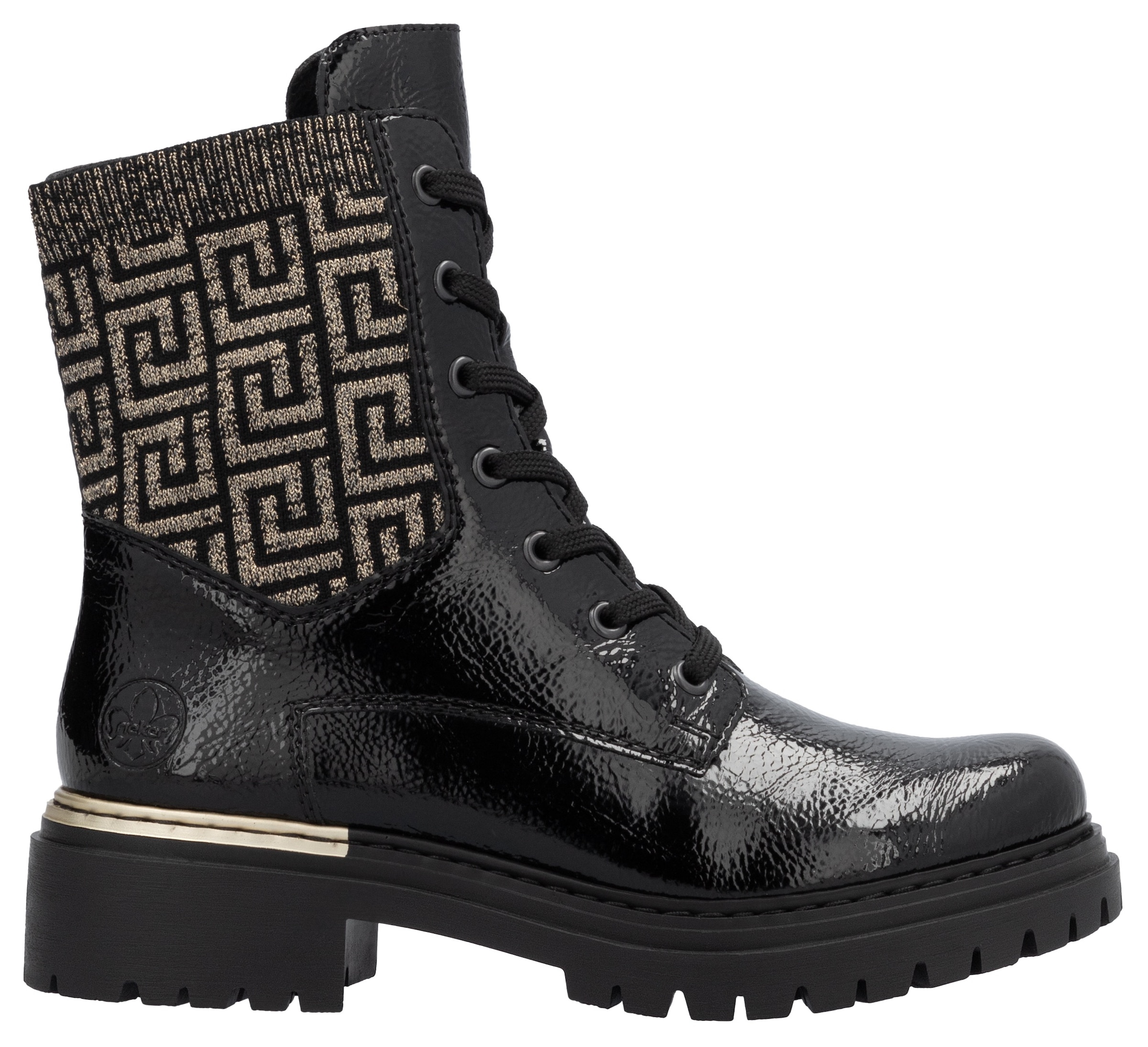 Rieker Schnürboots  , Stiefelette, Blockabsatz, mit Textileinsatz am Schaft