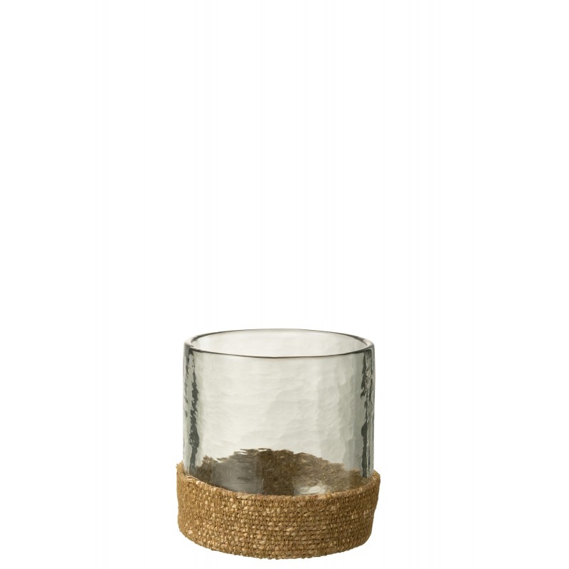 Vase avec dessous jute en verre transparent 15x15x15 cm
