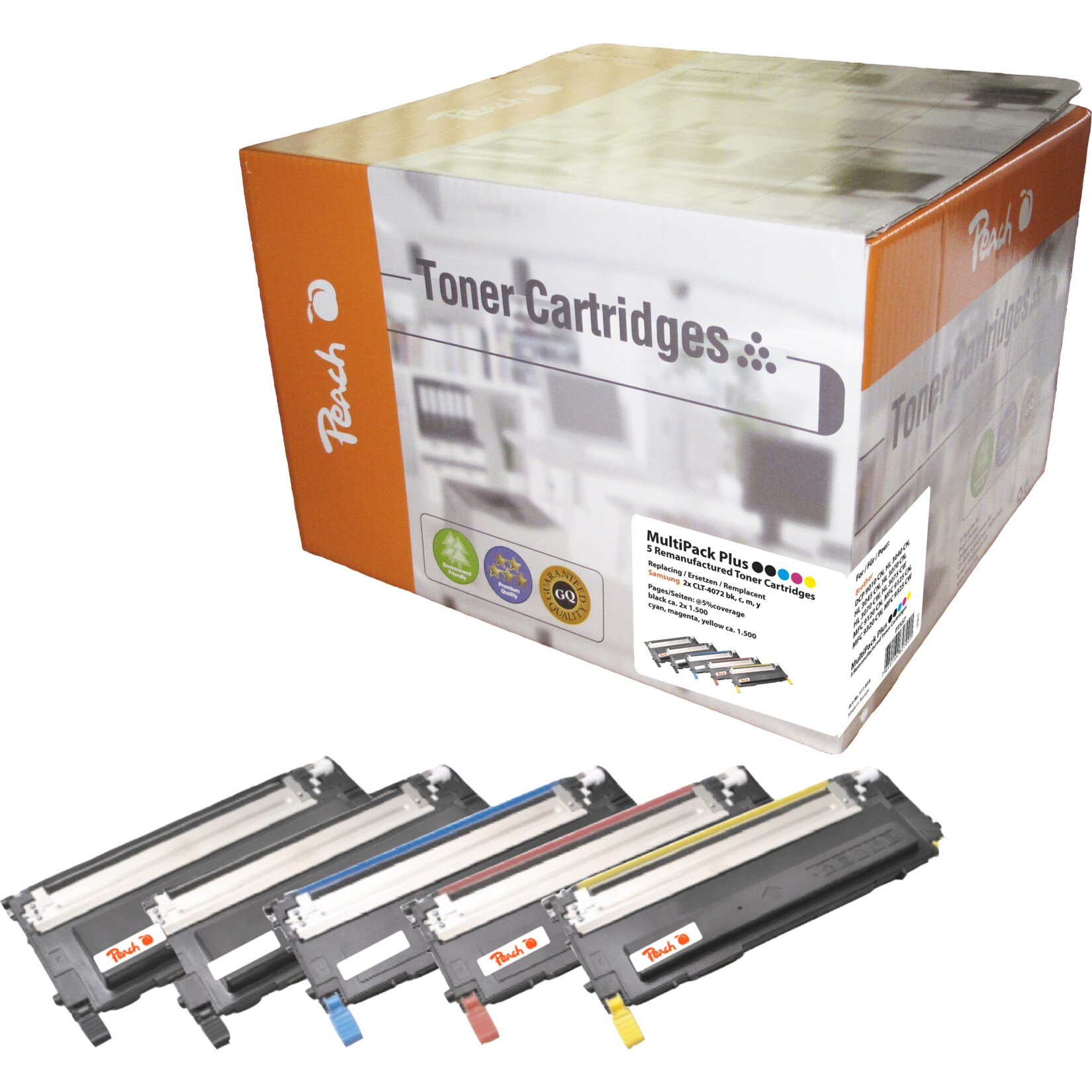 Peach S40725 Toner (2*bk, c/m/y) ersetzt Samsung CLT-P4072C/ELS, SU382A für z.B. Samsung CLP -320, Samsung CLP -320 N, Samsung CLP -325 (wiederaufbereitet)