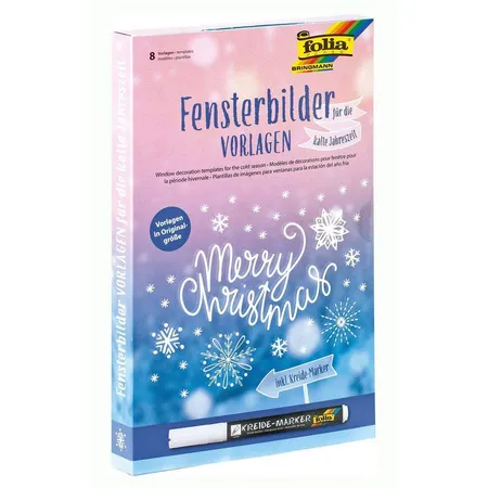 Folia Fensterbilder Vorlagen für die kalte Jahreszeit, 8 Malvorlagen und 1 Kreidemarker