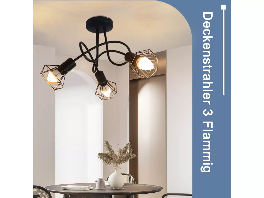 NETTLIFE Spot de plafond LED 3 ampoules noir vintage orientable 350° spot industriel E14