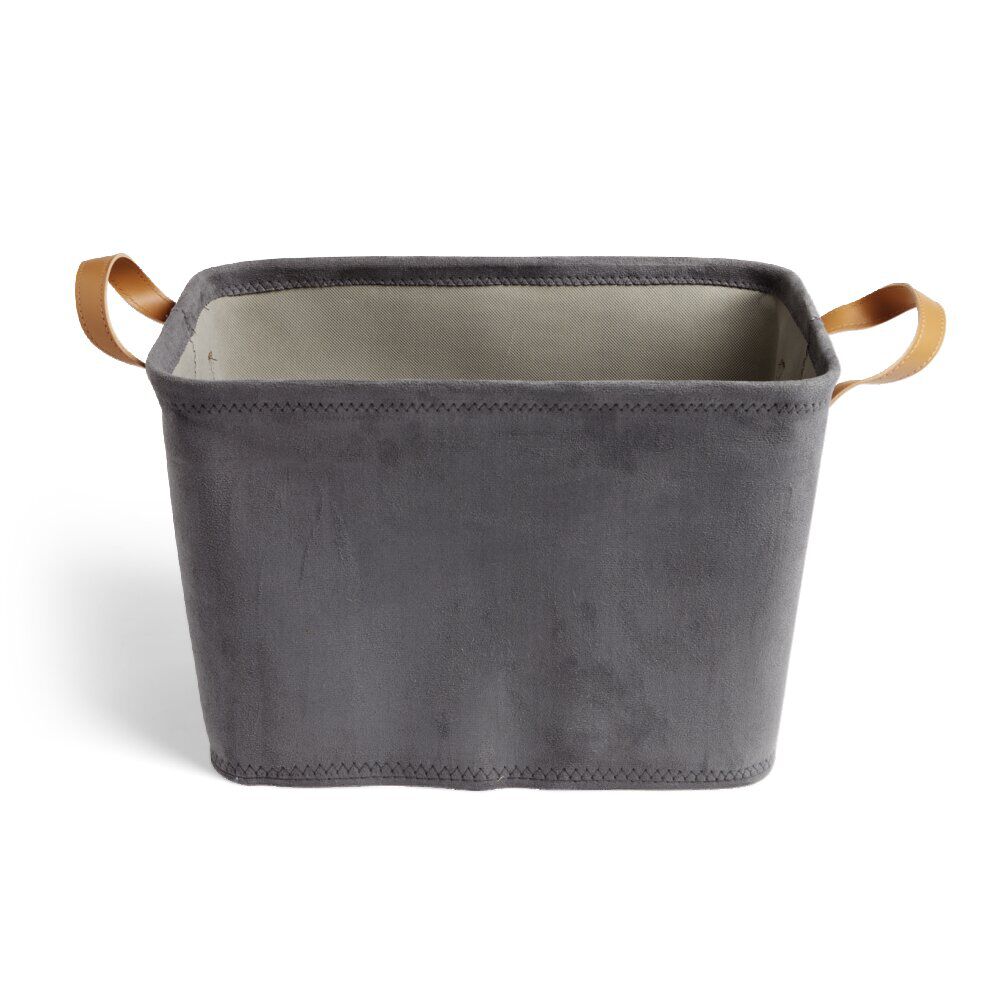 Panière grise avec poignées marron 38x26xH25cm