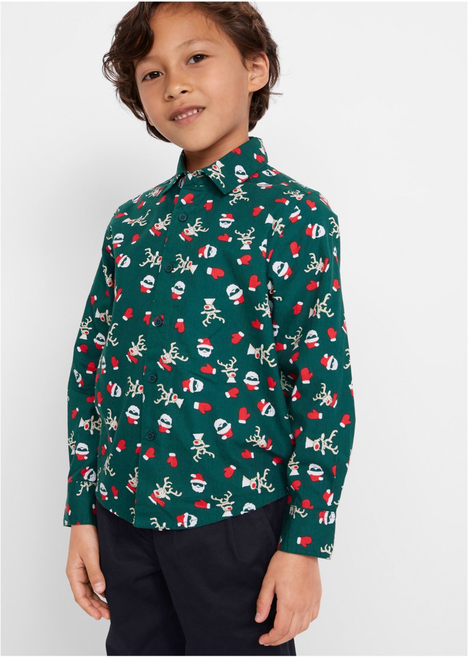 Chemise garçon manches longues avec motifs de Noël, Slim Fit