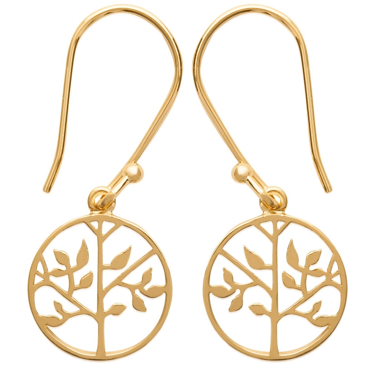 Boucles d'oreilles arbre de vie dans un cercle Plaqué OR 750 3 microns