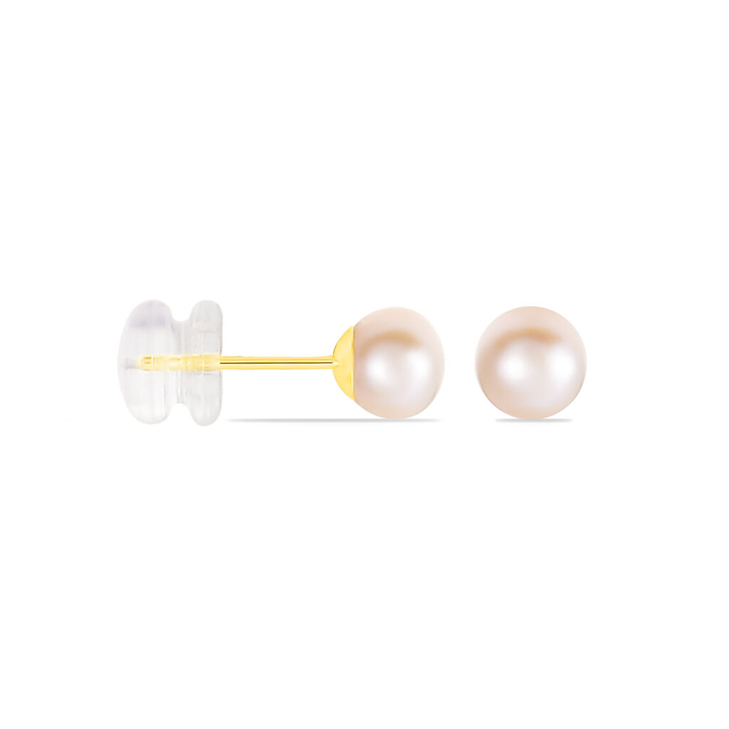 Boucles D'oreilles Puces Suki Rondes Nacres Or Jaune Perle De Culture