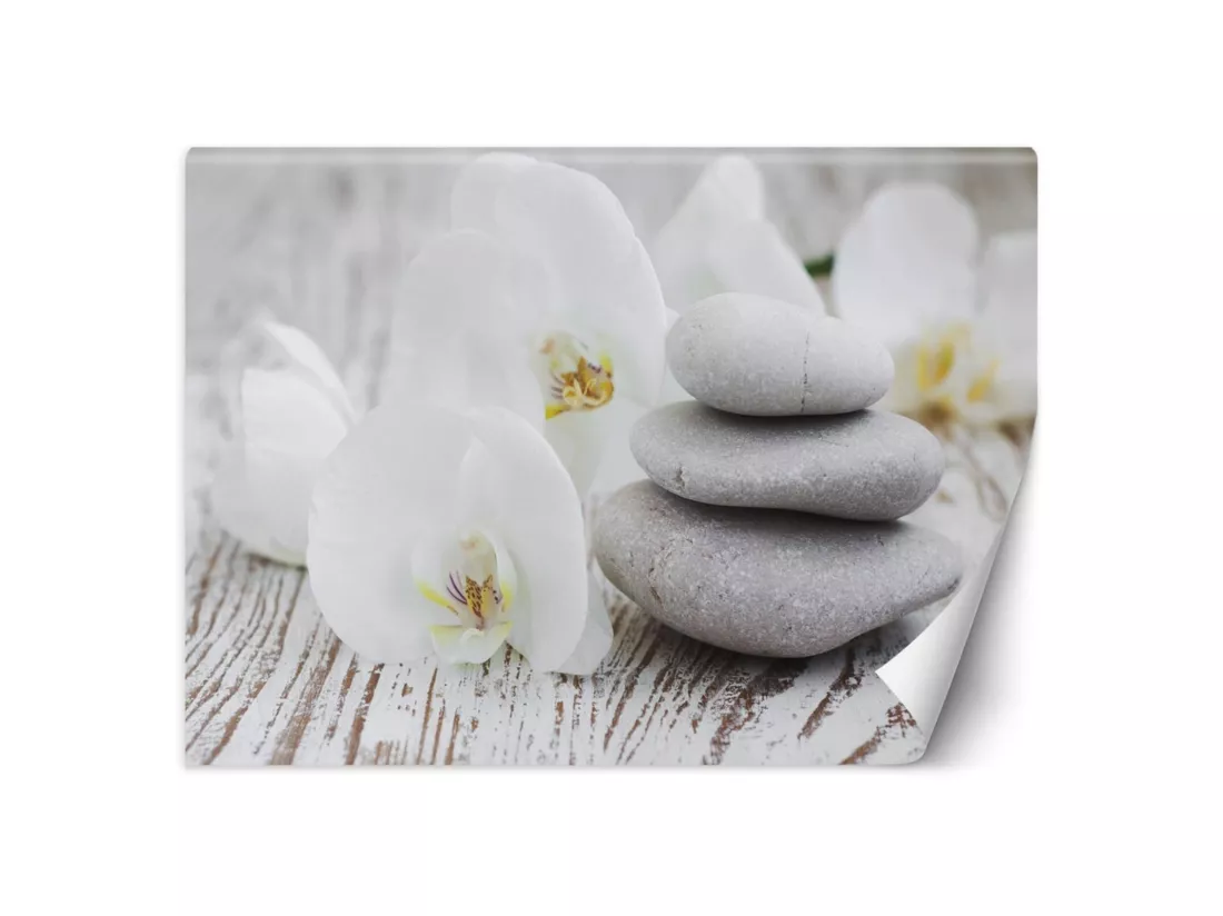 Papier peint fleurs & pierres zen - 450 x 315 cm