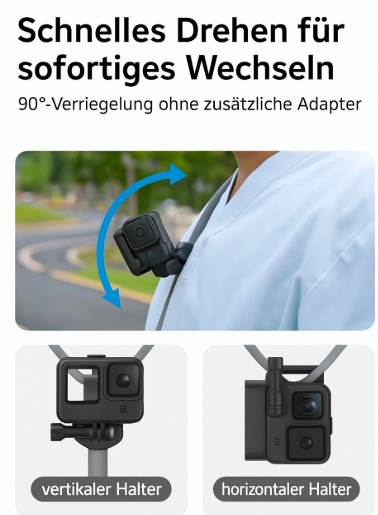 2in1 Universal Hals / Nacken Magnetische Halterung Anti-Vibrations-Brustgurt Selfie-Halterung für Smartphones / Kameras - Grau