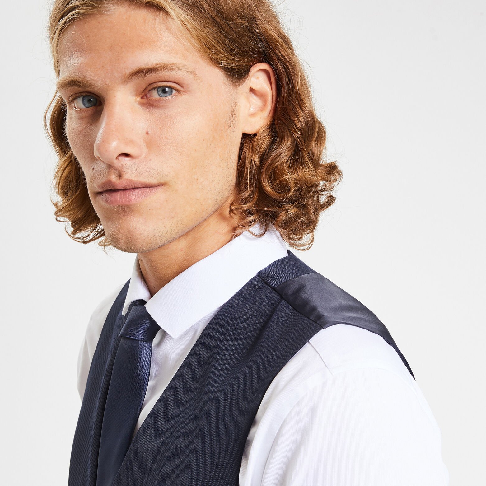 Gilet de costume uni slim Bleu foncé
