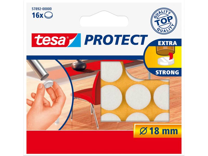 tesa Stuhlbeingleiter Protect Ø 18 mm 16 Stück, Weiss Parkett-Gleiter, Filzgleiter