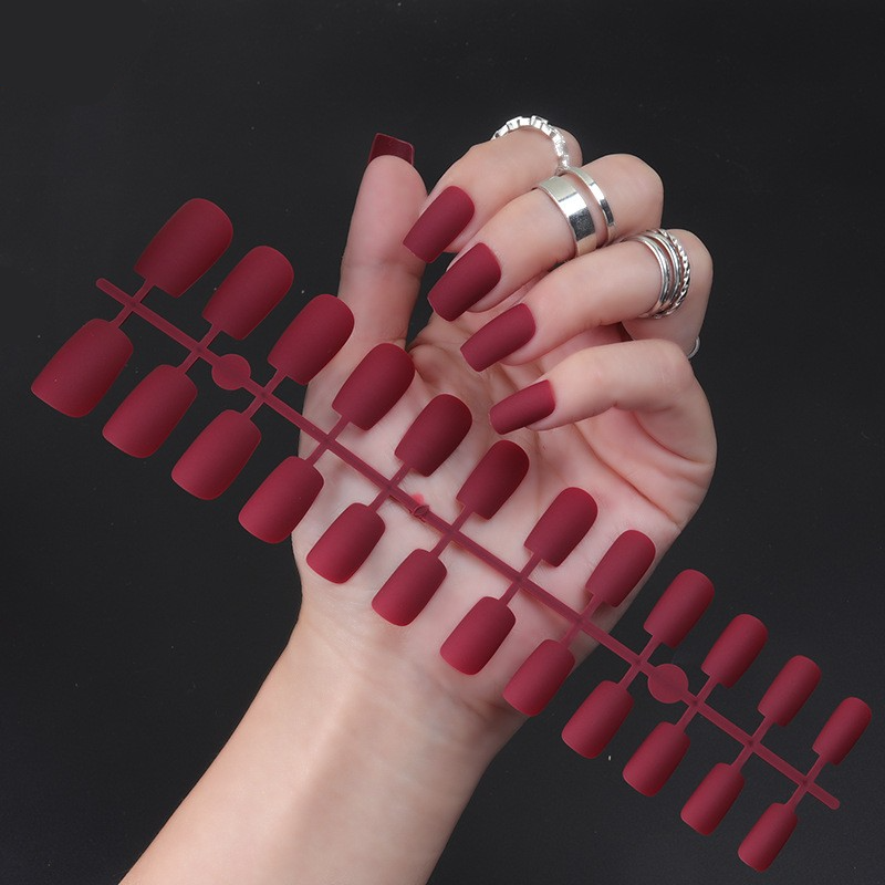 (24er Set) Finger Kunstnägel Press On Nails für die Maniküre Matt - Rot