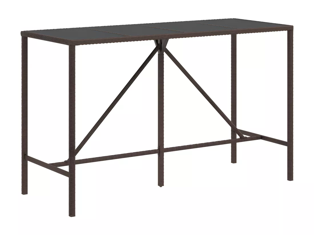 Prolenta Premium - Table de bar et dessus en verre marron 180x70x110 cm poly rotin