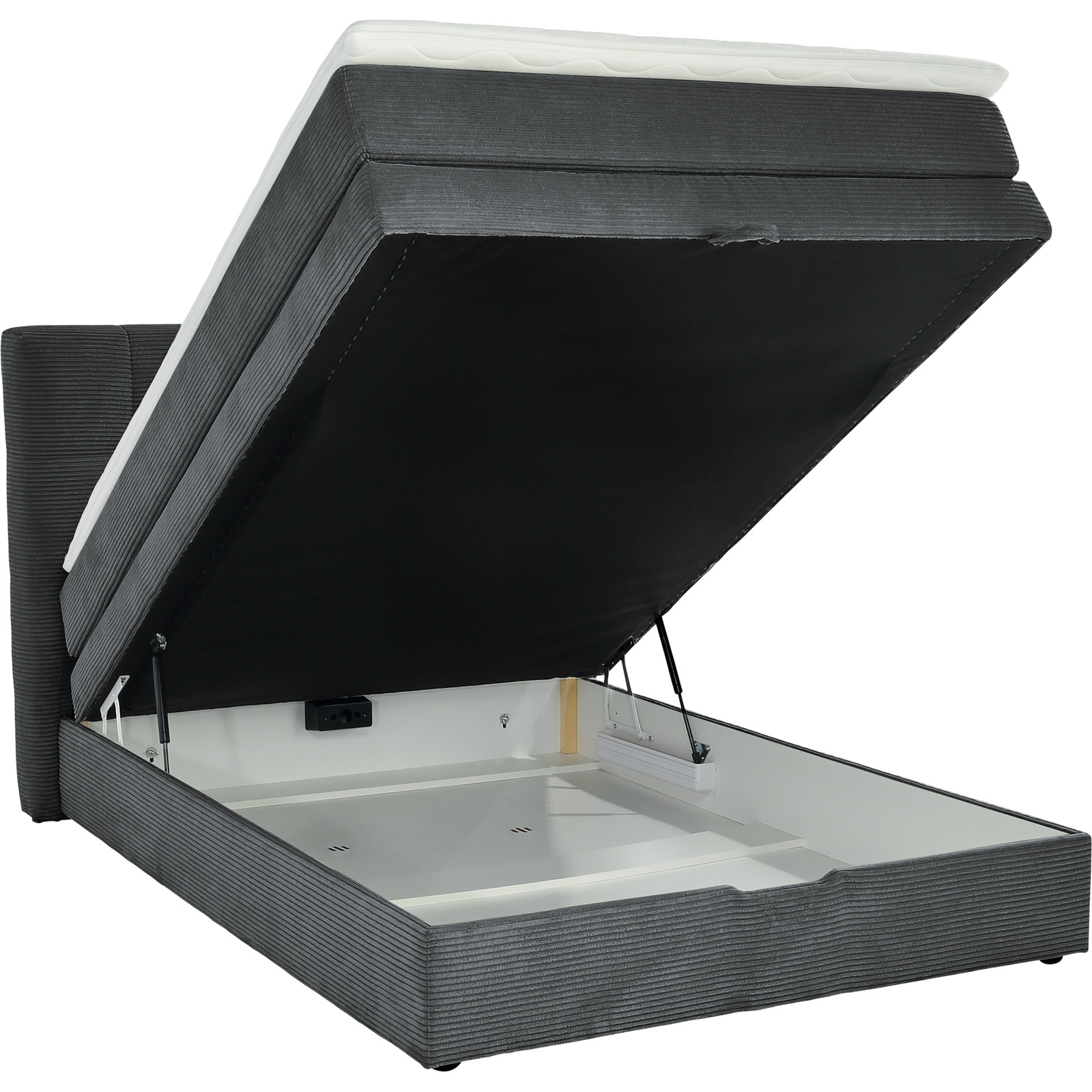 Boxspringbett Amy, Stoff, mit Bettkasten, 140 x 200 cm Cord grau