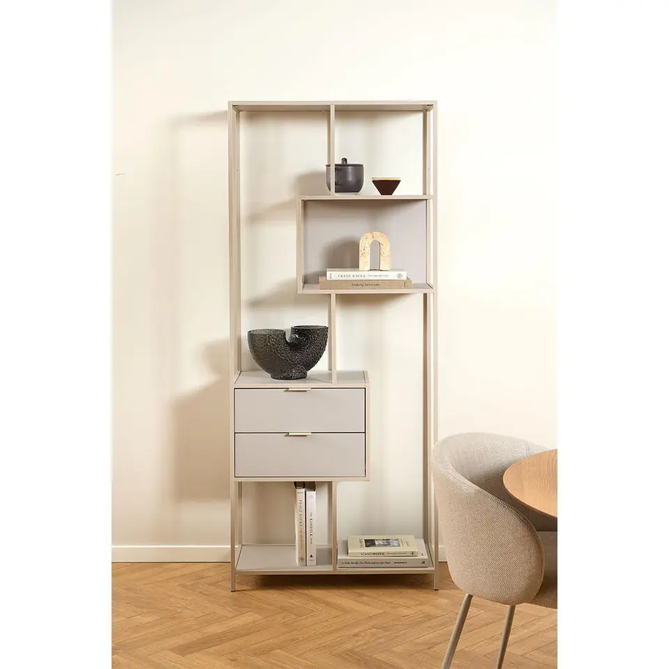 Hioshop Sea wandkast 2 lades 4 planken grijs