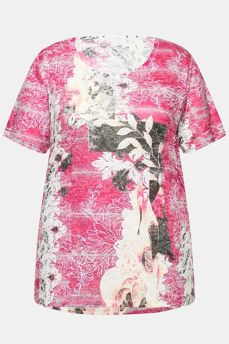 T-Shirt, Blumen-Druck, Halbarm