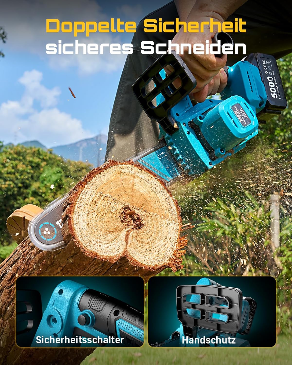 SEESII 12 Zoll Akku Kettensäge mit 2×5.0Ah Akku & Ladegerät, Brushless Elektrisch Kettensäge mit Automatischem Öler & Werkzeugloser Kettenspannung, Holzsäge Elektrisch für Gartenarbeit, Baumpflege