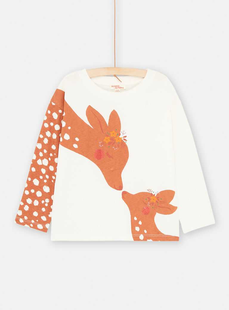 T-shirt écru à motifs biche et faon pour fille