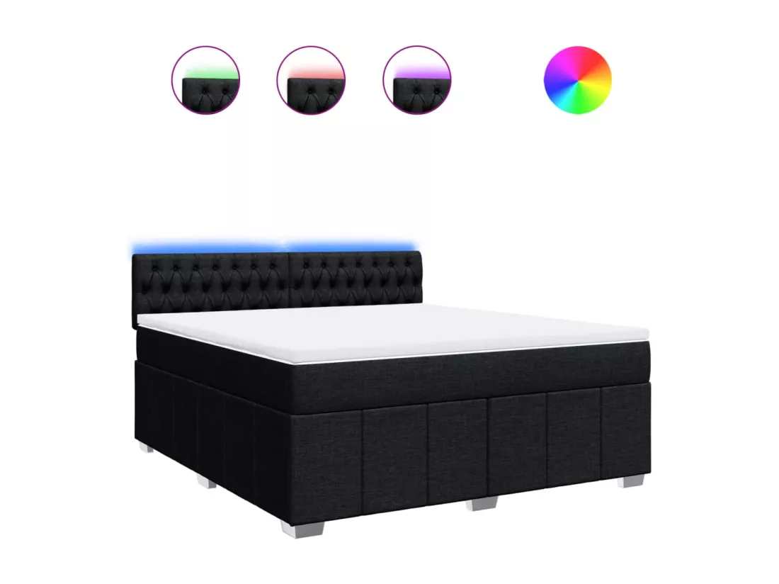 Sommier à lattes de lit avec matelas Noir 180x200 cm Tissu