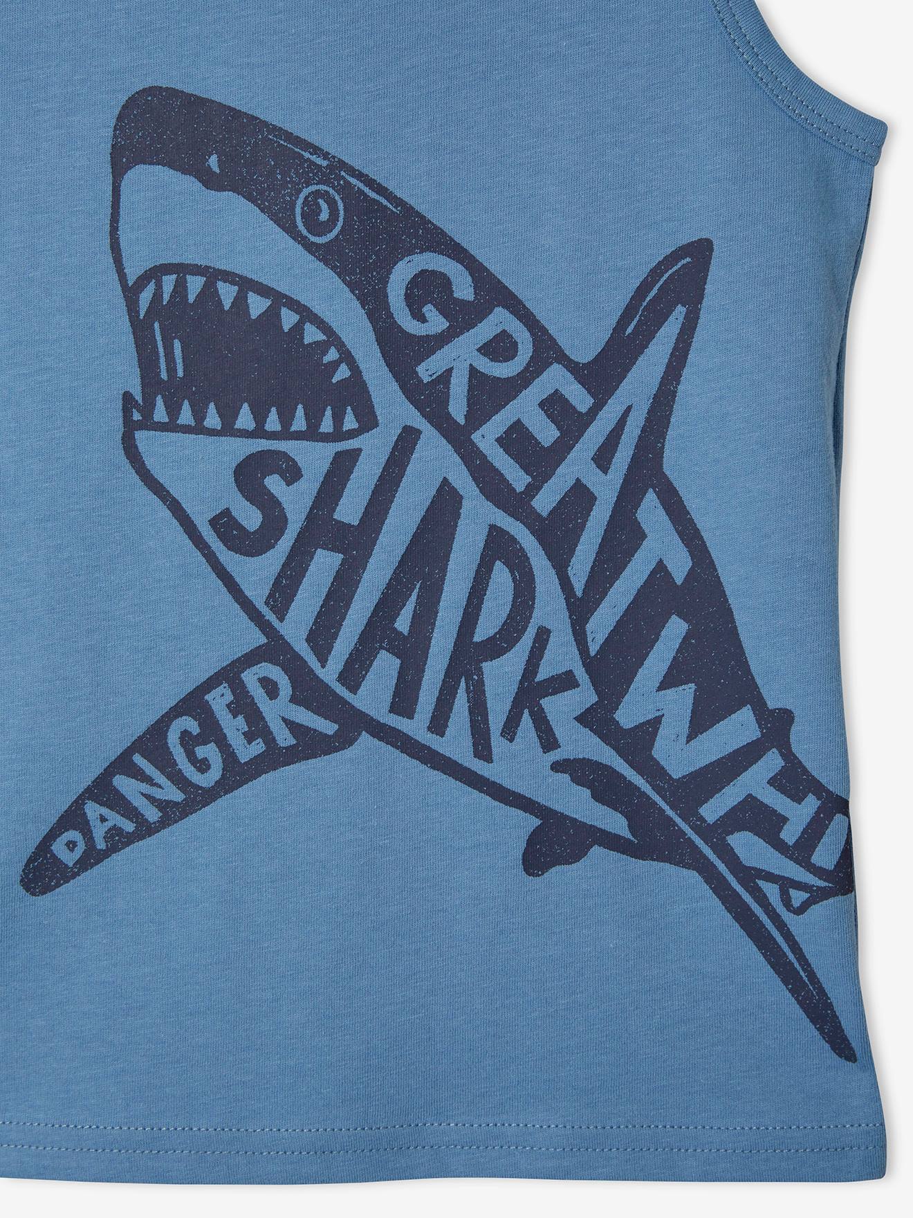 Camiseta sem mangas com estampa animal, para meninos, azul claro liso com motivos.