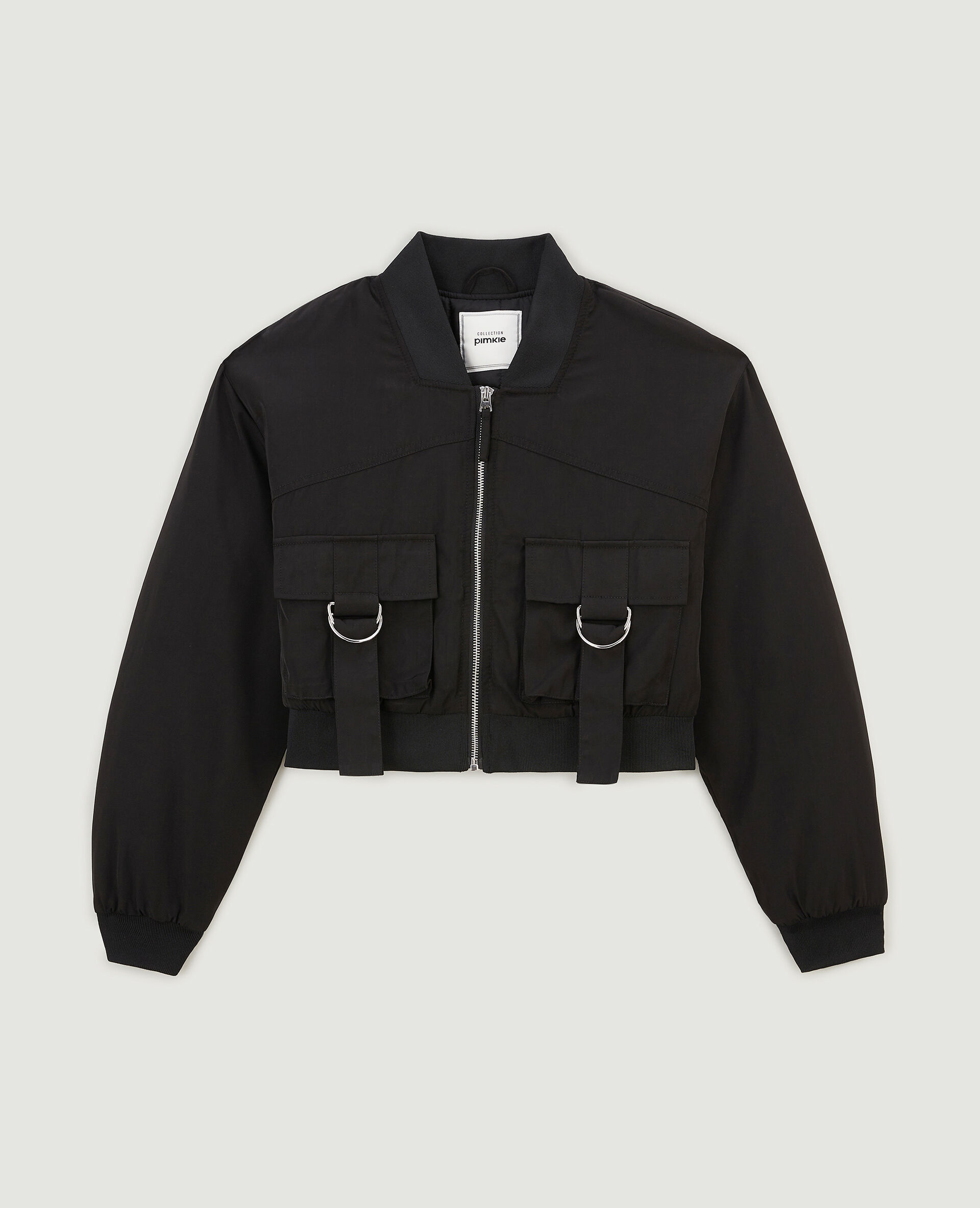 Bomber court avec poches et sangles - Noir