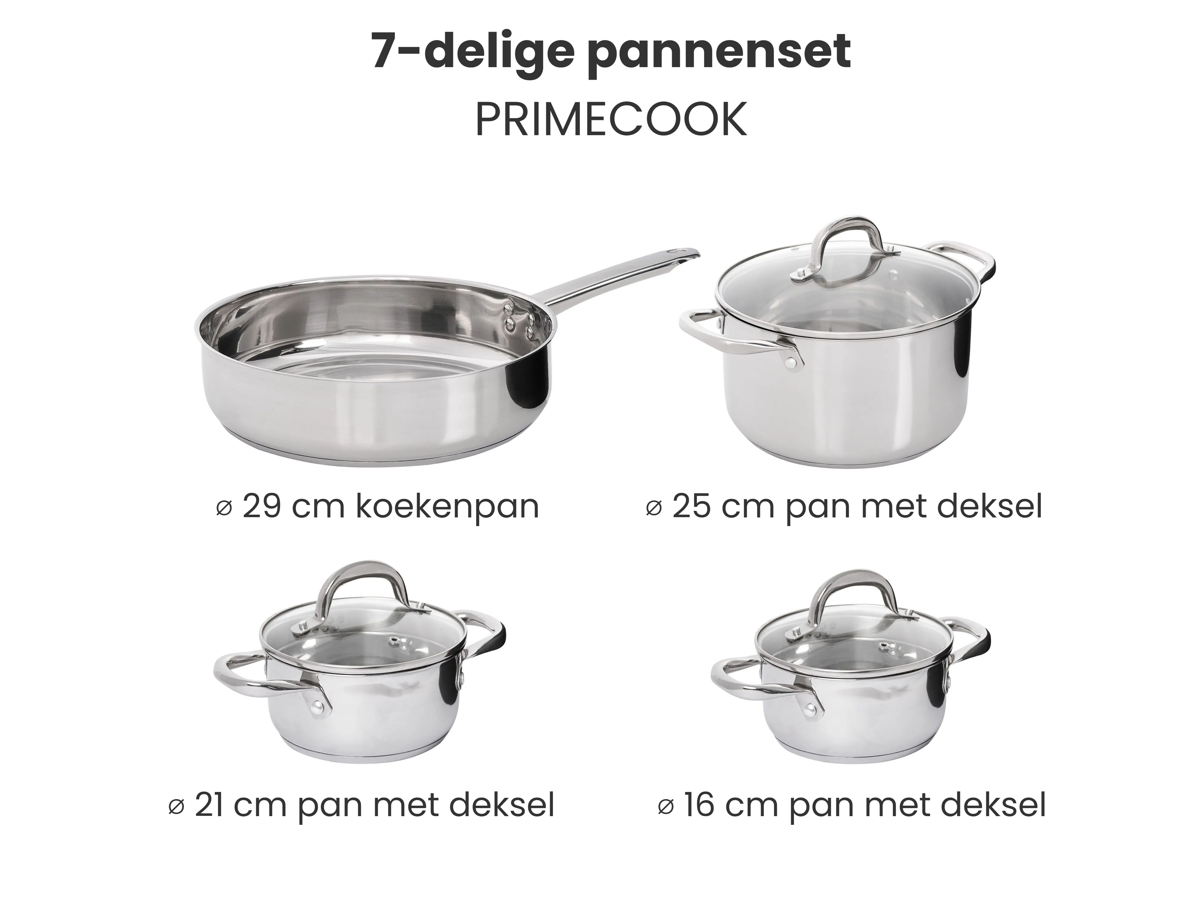7-delige pannenset PRIMECOOK Roestvrij staal Zilver