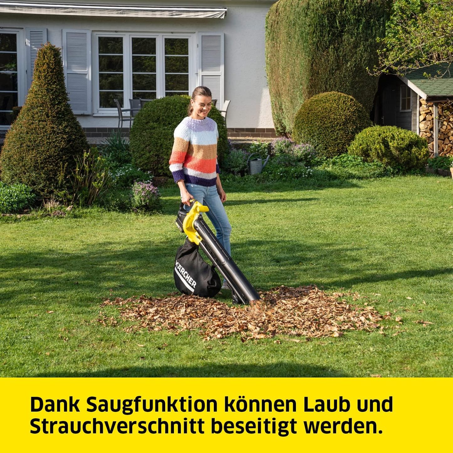 Kärcher 18 V Akku-Laubbläser und -sauger BLV 18-200 Battery Set, inkl. 18 V/2,5 Ah Akku und Schnellladegerät, mit Mulchfunktion, Luftgeschwindigkeit: 200 km/h, Fangsackvolumen: 45 l, Gewicht: 3,5 kg