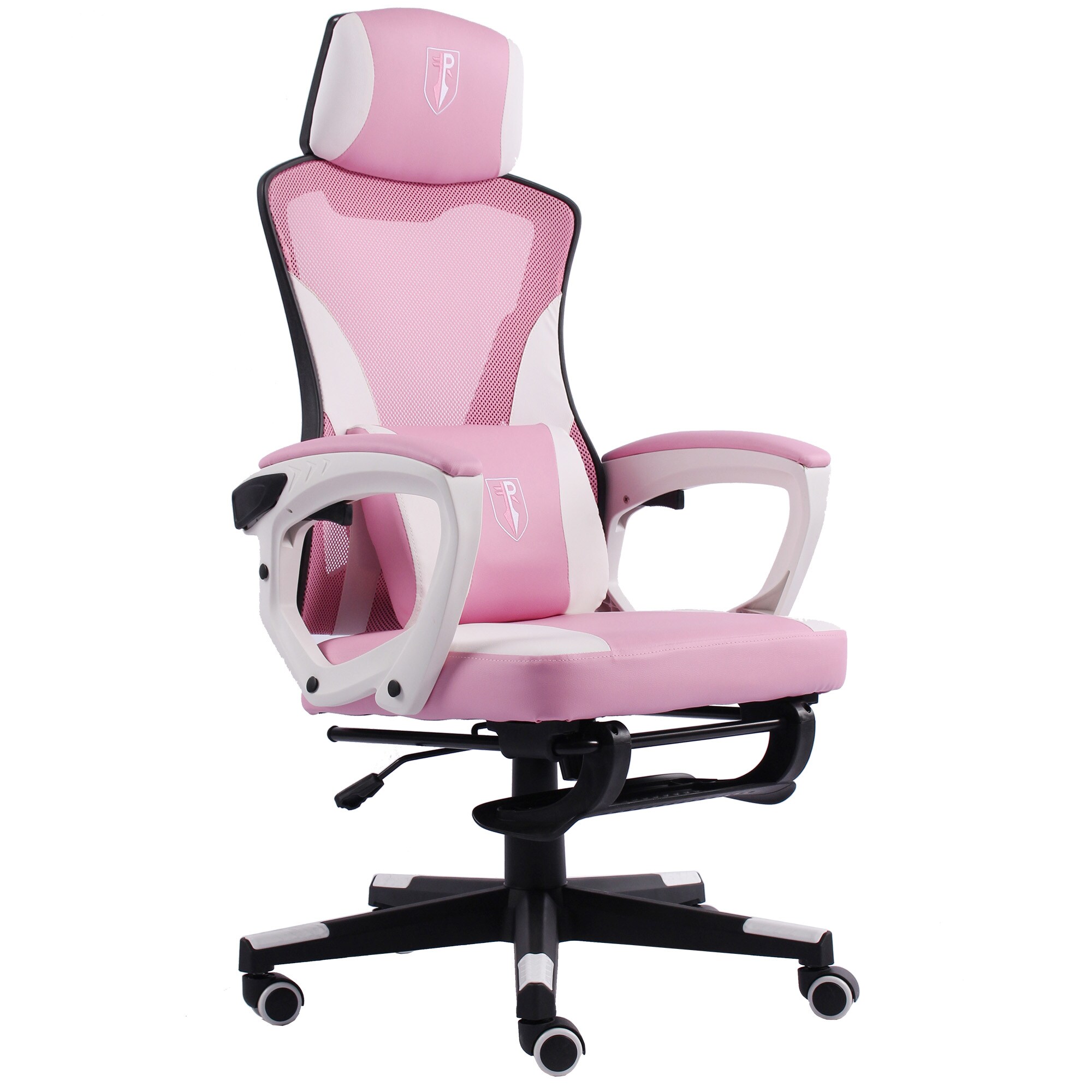 Gaming Stuhl im modernen Racing-Design mit einklappbarer Fußstütze - Gaming Chair mit flexiblen Armlehnen - ergonomischer Gaming Schreibtischstuhl mit extra Stützkissen