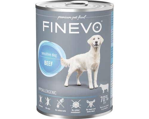FINEVO Sensitive Dog natvoer voor honden, puur rundvlees, 400 g, monoproteïne, enkelvoudig eiwit