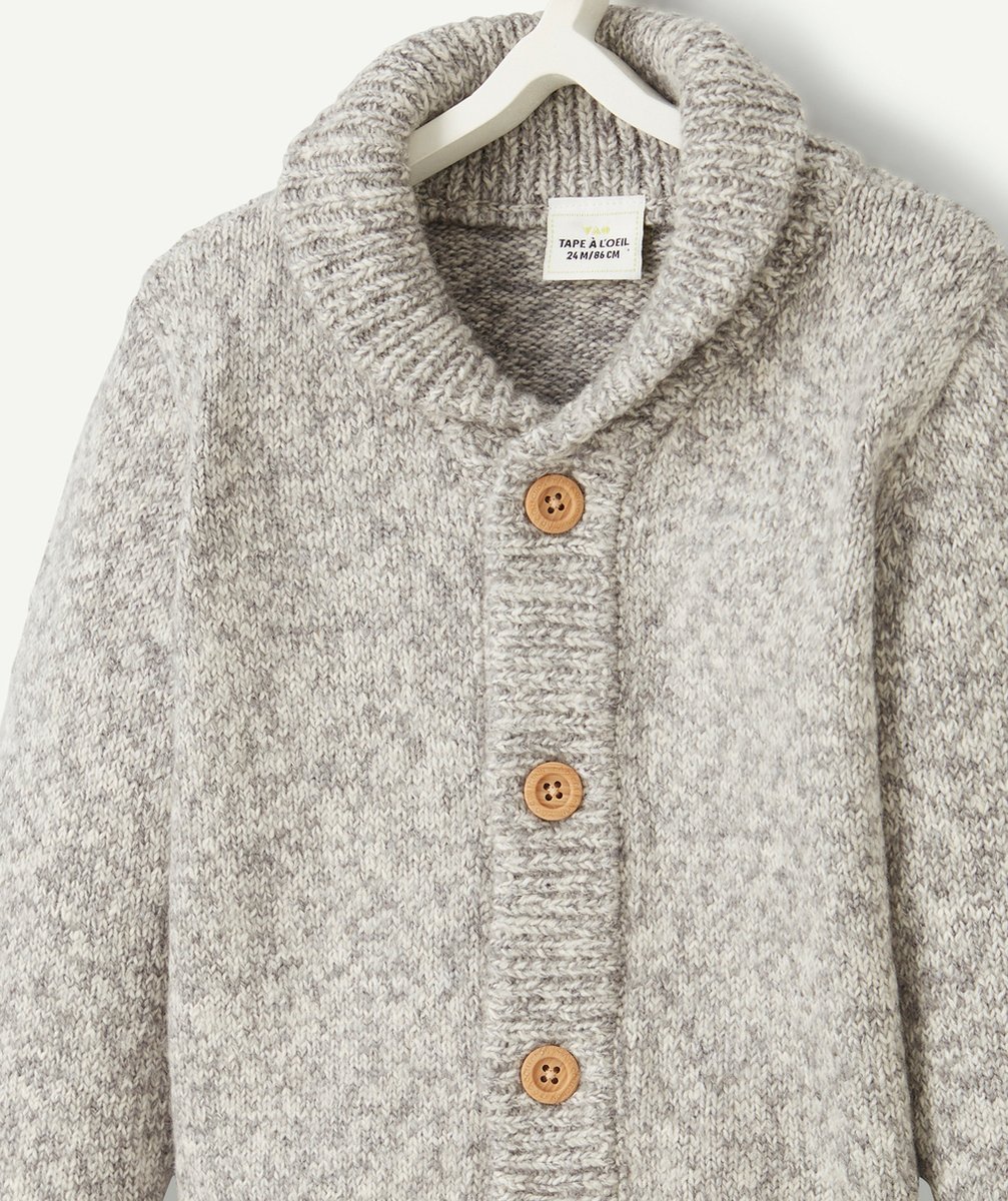 GILET BÉBÉ GARÇON EN TRICOT GRIS CHINÉ AVEC BOUTONS