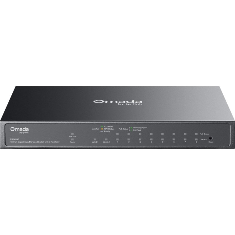 TP-Link Omada ES210GP commutateur réseau Géré L2 Gigabit Ethernet (10/100/1000) Connexion Ethernet, supportant l'alimentation via ce port (PoE) DIN rail Noir