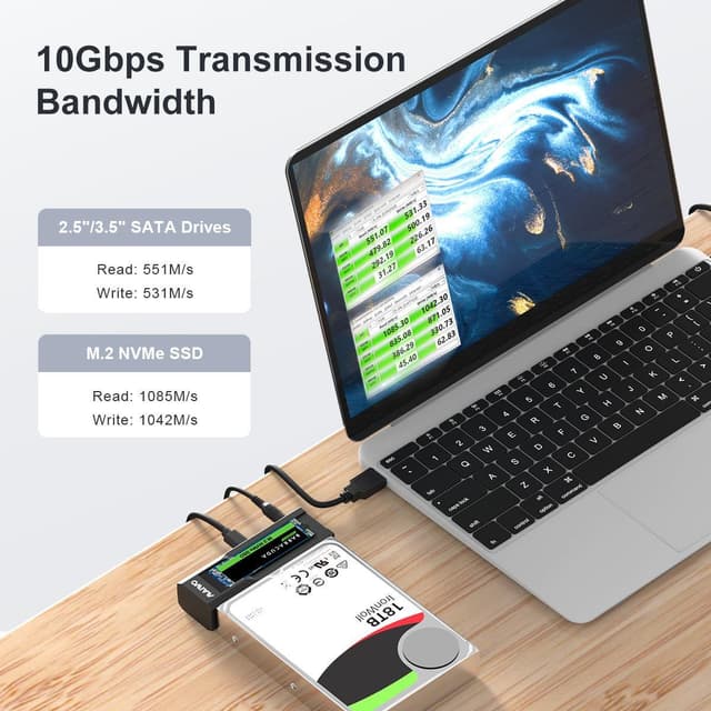 Maiwo Offline Hard Drive Kloning NVMe M.2 SSD til 2,5