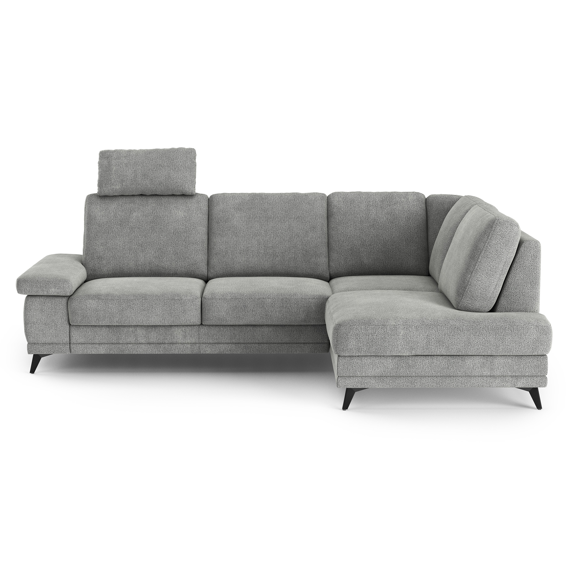 Ecksofa - platin - Liegefunktion und Bettkasten - Ottomane rechts