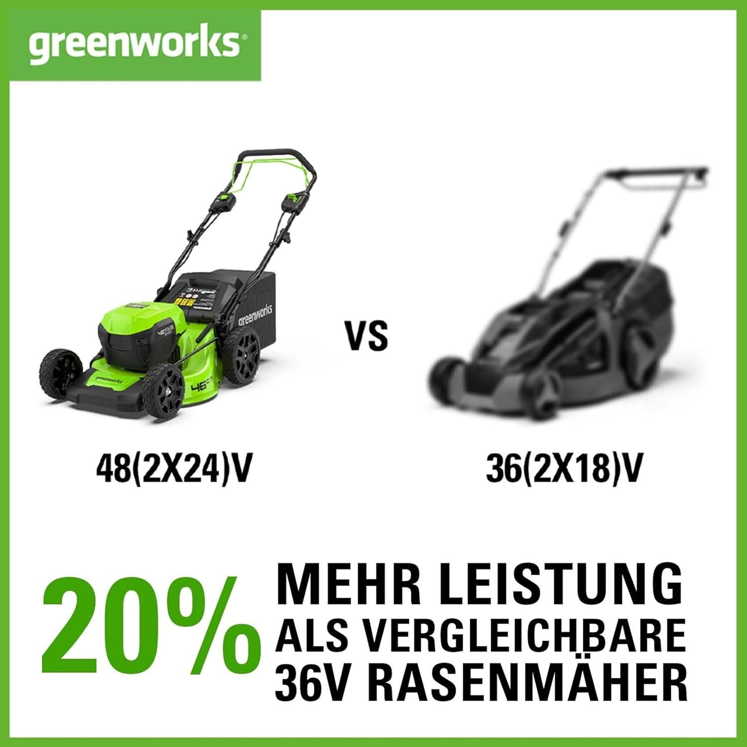 Greenworks Akku-Rasenmäher 48V (2x24V) Li-Ion 41cm Schnittbreite bis zu 220m² 50L Grasfangkorb 6-fache zentrale Schnitthöhenverstellung inklusive 2x 2Ah Akku und Ladegerät,G2x24LM41K2