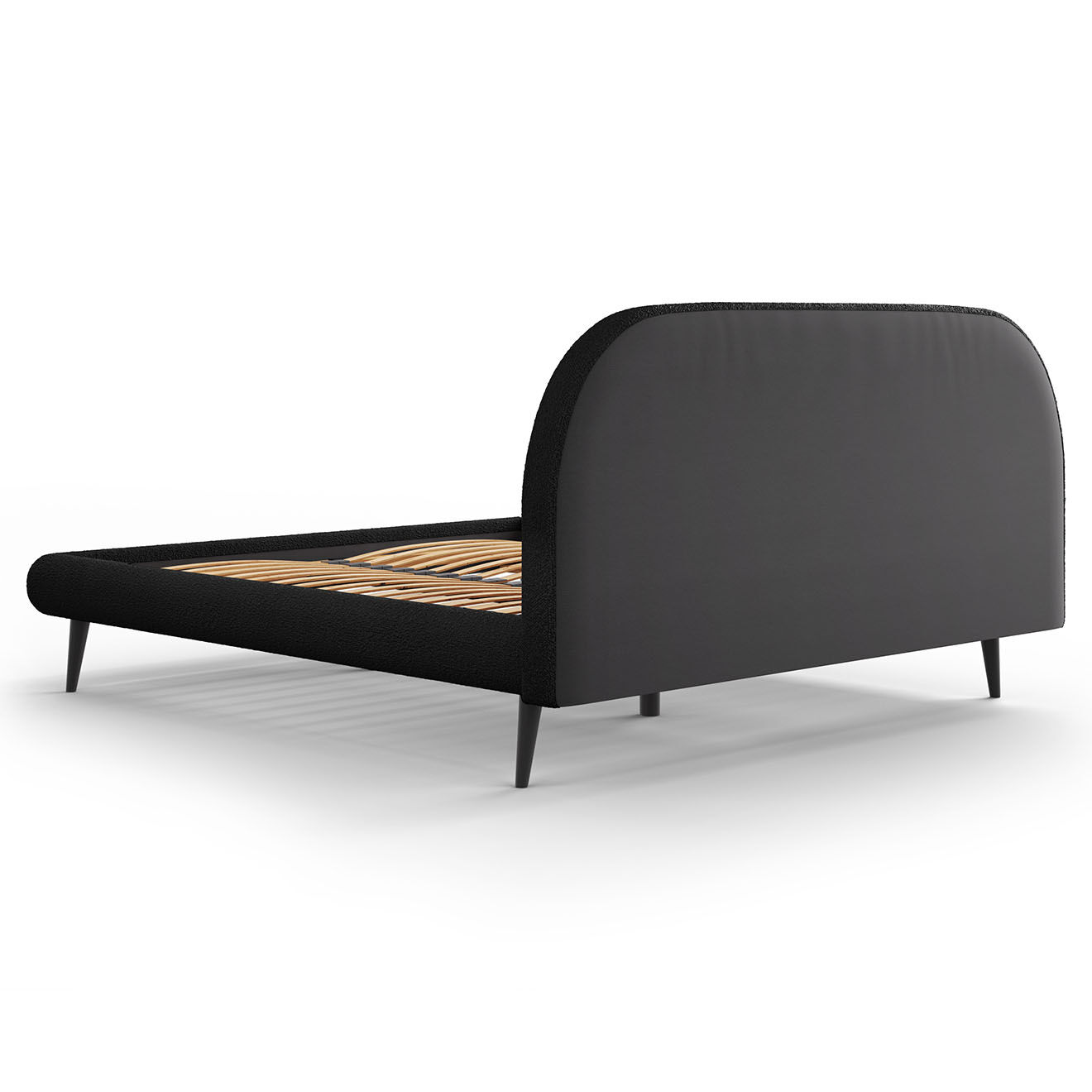 Maison Héritage Cadre avec tête de lit Maia velours bouclé noir - 160x200 cm