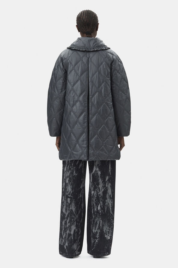 Ganni Shiny Quilt Midi Jacket Black sand