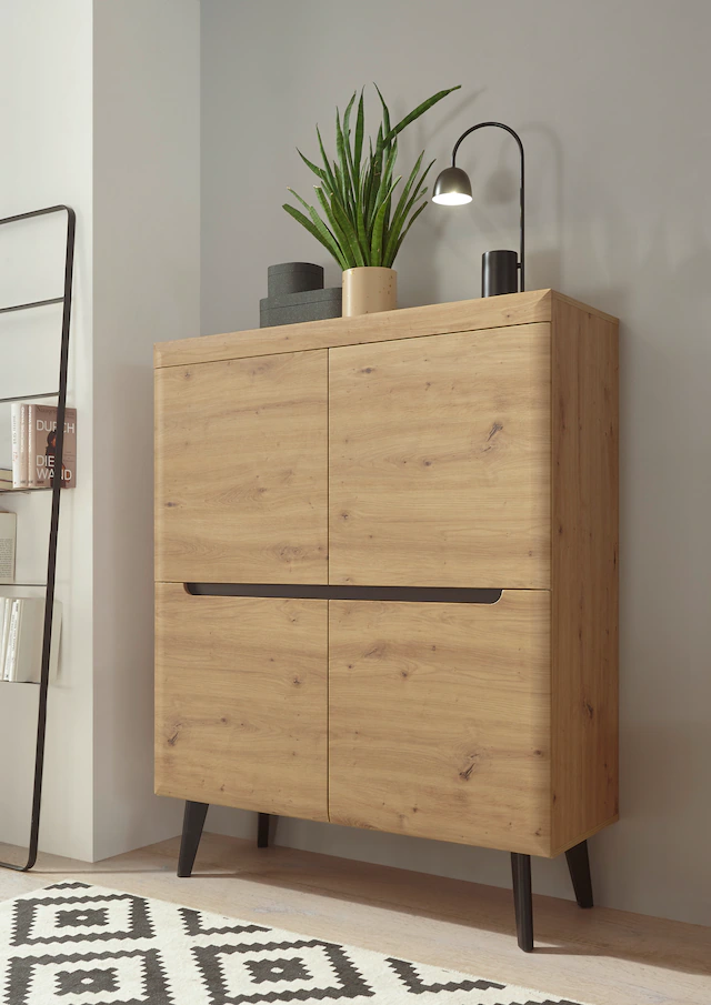 INOSIGN Highboard »Torge, Kommode, Schrank, Sideboard, Anrichte, Mehrzweckschrank« 1 Stk. tlg. abgeschrägte Füsse, drei Farben, Scandi Design, 107 cm breit
