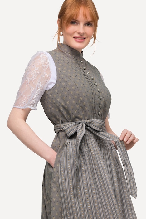 Dirndl, Biesen, Schmuckknöpfe, Stehkragen, ärmellos