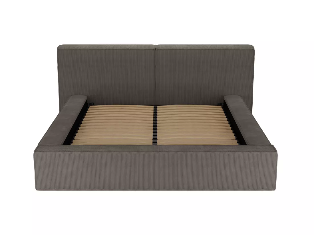 Lit coffre 160 x 200 cm - Velours côtelé - Taupe + Matelas - TIMANO de Pascal Morabito